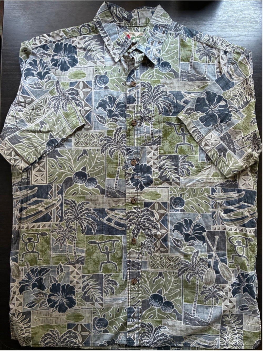 Men's Hilo Hattie Casual Button Down Shirt M Green Blue Tropical Print